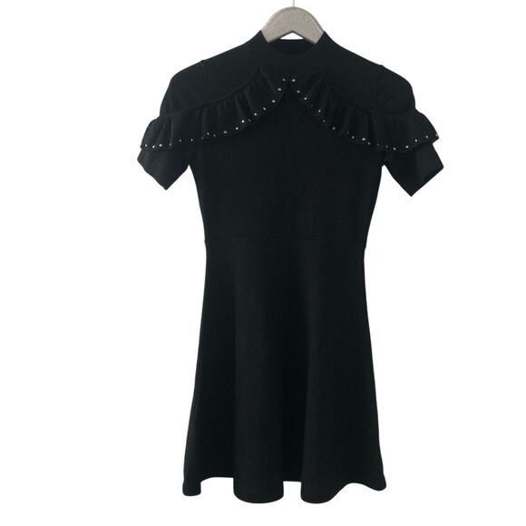Kate Spade Black Wool Ruffle Metal Stud Embellished Short Sleeve Sweater Dress - Picture 1 of 7